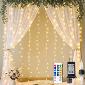HEYFUNi 6.6FT x 6.6FT Warm White Curtain Lights Plug in, 200 LED