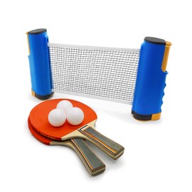 TaktZeit Ping Pong Set with Retractable Net, 2 Ping Pong Paddles, 3 Ping Pong Balls Portable Table Tennis Set Indoor and Outdoor Activities (Black Net)