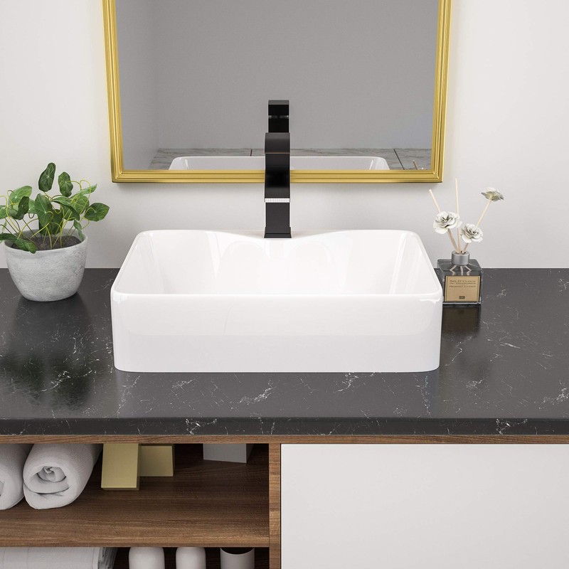 Rectangular Vessel Sink - Beslend 19”x15” White Modern Ceramic Porcelain