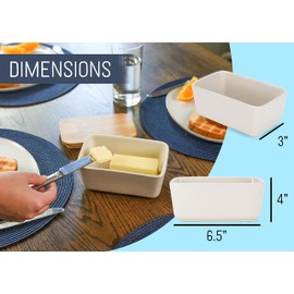 Nat & Jules Ceramic Stoneware 1/2 Pound, 2 Sticks Butter Dish with Airtight Bamboo Lid, Kitchen Accessory, Container Holder, Refrigerator Storage and Countertop Organization, Matte Cream
