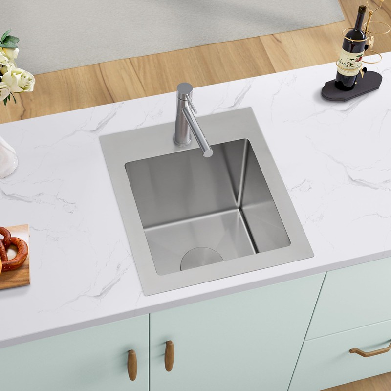 MILOSEN Bar Sink 15''×17'', Drop in T304 Stainless Steel Sink,