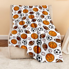 Wajade Sports Balls Blanket for Boys Soft Fleece Baseball Basketball Soccer Blanket for Couch Sofa Bedroom Fuzzy Flannel Blankets Birthday for Kids Boys 50"x60"