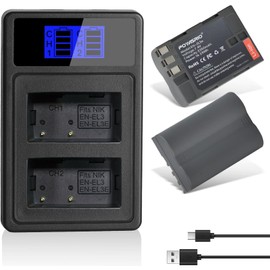 EN-EL3e Battery 2-Pack 2200mAh and Dual USB Charger Compatible with forNikon D50, D70, D70s, D80, D90, D100, D200, D300, D300S, D700 Digital SLR Cameras