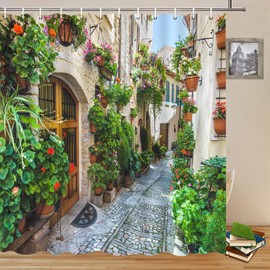 Italy Outdoor Landscape Shower Curtains Bathroom Decor Polyester 70x70 Inch