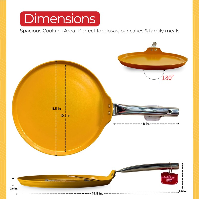 SALFORD 11.5 inch Nonstick Ceramic Crepe Pan, Flat Skillet Griddle