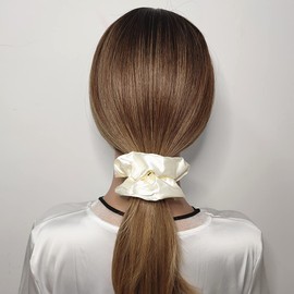 Satin Silk Scrunchies and Hair Ties - 6 Pcs Hair Accessories with Soft Fashion Ponytail Holders, Hair Bands, and Bows for Women and Girls (4.3 inch, Beige)