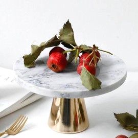 8 Inches 20 cm Round Marble Decor Plate Stand, Marbled Party Dessert Cheese Display Plate for Wedding Party Birthday Baby Shower Celebration Home Decor Cupcake Stands Pedestal Holder - White