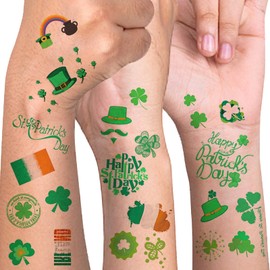 AOYOO St Patricks Day Tattoos, 20 Unique Sheets Shamrock Patterned Tattoos, St. Patrick's Day Face Tattoos for Kids, Irish Parade and Party Favors Decorations