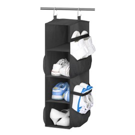 SLEEPING LAMB Short Hanging Shoe Organizer for Closet Storage with Mesh Side Pockets Holds 8 Pairs, Hanging Shoe Rack Hanger RV, Camper, Black