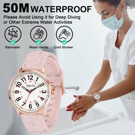 Asan Ge 40MM 5ATM Waterproof Wear Resistant Anti-Scratch Analog Nurse Watch 12/24 Hour Luminouse with Second Hand Military Time Big Face Easy to Read,Soft Breathable Easy to Clean Gift for Women