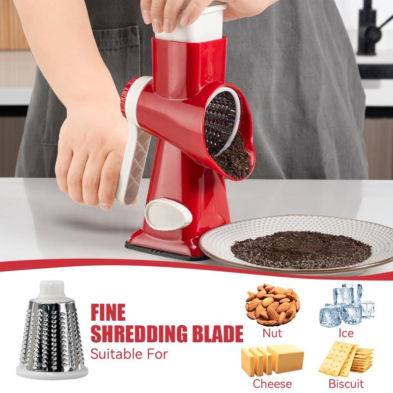 KEOUKE Rotary Cheese Grater with Handle Vegetable Cheese Shredder Slicer