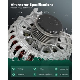 SCITOO Alternator Fit for Ford for Mustang 4.6L 2005,for Ford for Mustang 4.6L 2006,for Ford for Mustang 4.6L 2007,for Ford for Mustang 4.6L 2008-12V 135Amp CW SC6 Pulley Class 8438, 8516