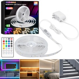 50Ft RGBWW+IC LED Strip Lights, Dimmable Multi-Colored+3000K-6500K LED Lights with Remote, Self-adhesive Color Changing RGB Tape Lights, 24V Cuttable DIY Light Strip for Indoor Bedroom Wardrobe Stair