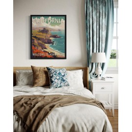 Póster de paisaje del estado de California, arte de pared de paisaje retro de los estados, pintura de montaña y paisaje para recámara, sala de estar 42 (California, 8 x 10 pulgadas, sin marco)