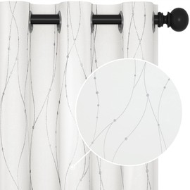 Deconovo Blackout Grommet Silver Pattern Printed Curtains, Pure White, 38W x 84L
