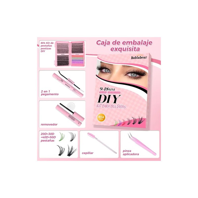 804 Kit Pestañas Maquillaje Diy Extension 9-18mm 30d 40d 50d