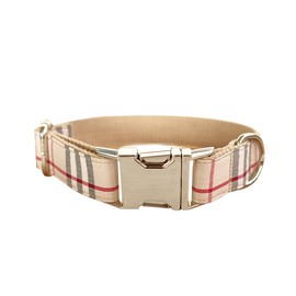 RC GearPro Nylon Adjustable Dog Collar Khaki Check Pattern Zinc Alloy Metal Easy to Use Buckle Dog Collar in 5 Different Sizes (XS Neck (23-30 cm)