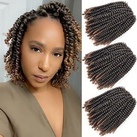 Spring Twist Hair 90strands 8 Inch Ombre Spring Twist Crochet Hair for Springy Afro Twist Hair Distressed Soft Locs Butterfly Locs Pre-looped Crochet Synthetic Hair Extensions(#T1B/27)