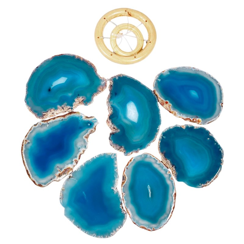 mookaitedecor Blue Agate Slices Wind Chimes for Home Garden Decoration