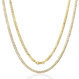 Aka Gioielli® - Curb Chain 4 mm Diamond Cut on One Side 18K Gold Plated 925 Silver - Men's Women's Necklace Lengths: 45 50 55 60 cm, Gold Sterling Silver, No Gemstone