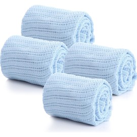 First Steps Cellular Blanket Pram Travel 70x90cm Soft 100% Pure Cotton Machine Washable - Pack of 4 Blue