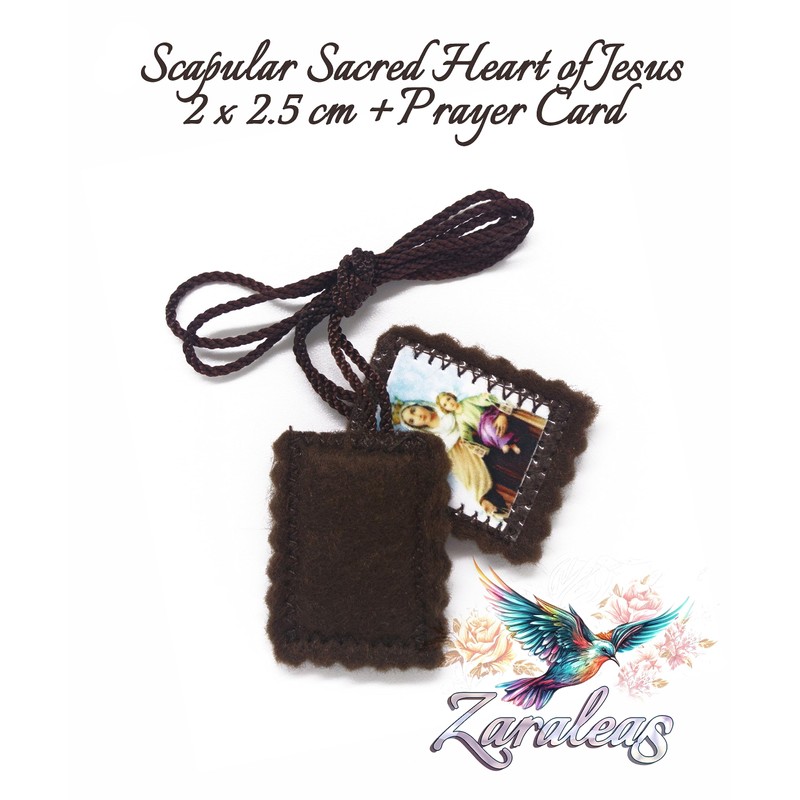 Catholic Scapular Brown Wool Rectangular Icon Handmade Sacred Heart of
