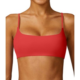 Comper Women's Sports Bra with Thin Straps Stretchy Wirefree Workout Bras Lightweight Workouts Bralette with Removable Pads, Red, Small