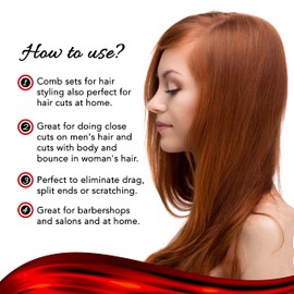 Allegro Combs 450 peines de pelo cónicos para peluquería, peines de corte de pelo, peines para mujer, peines de bolsillo, hechos en los Estados Unidos 6 unidades. (Rojo)