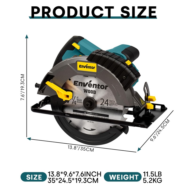 Enventor Circular Saw Corded, 14A Electric Circular Saws 7-1/4-Inch with
