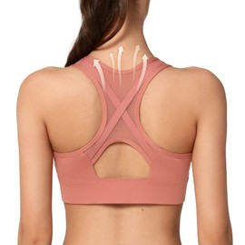 Yvette High Impact Zip Front Sports Bra Mesh Racerback Workout High Support Sports Bras for Women Large Breasts, Pink