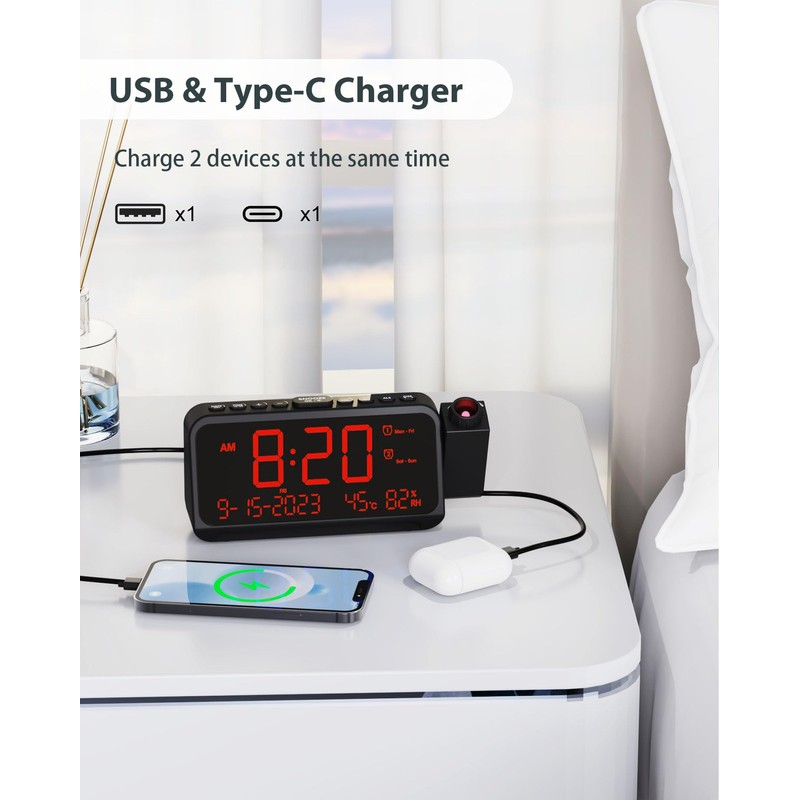 Roxicosly Projection Alarm Clock for Bedroom Ceiling, 118 dB Super
