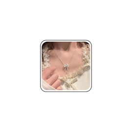 Cimenexe Bohemian Bow Choker Necklace Silver Bow Tie Pendant Necklace Metal Bow Ball Chain Necklace Minimalist Bow Collar Necklace Jewelry for Women Gifts
