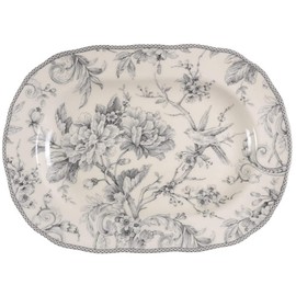 222 Fifth Adelaide Grey & White Serving Platter - Approximately 10" X 13 3/4"