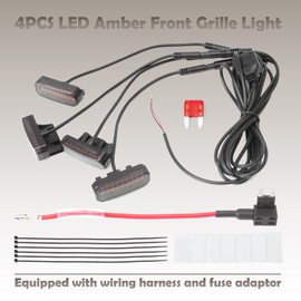VAINELY 4Pcs Universal Clip on Car LED Amber Front Grille Light, with Wiring Harness and Fuse Adaptor, Upgraded Buckle Grille Lights Compatible with Most Truck and Pickup, Yellow
