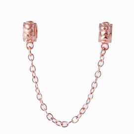 Safety Chain Charm 925 Sterling Silver Heart Charm Spacer Charm for DIY Bracelet (Q(Rose Gold))