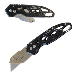 Apollo Tools Foldable Utility Knife with Lightweight Steel Construction, Carabiner Clip, Quick Blade Change Technology, Lock Feature. Accommodates Standard Blades - Black - DT5017