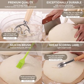 VONAHAST Banneton Proofing Basket Set - 9-inch Round Bread Baking Supplies, Sourdough Tools & Bread Making Accessories for Artisan Baking