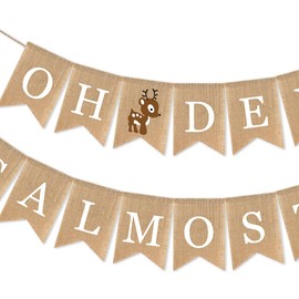 SWHATYW Burlap Oh Deer He's Almost Here Banner Mantel Fireplace Decorations Boy Woodland Baby Shower Garland Supplies