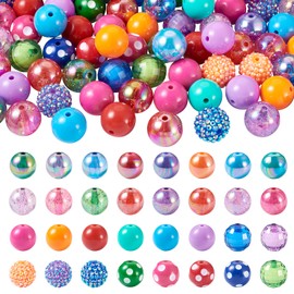 Beadthoven 82pcs 32 Styles Chunky Bubblegum Beads 20mm Colorful Large Chunky Acrylic Beads Disco Ball Rhinestone Beads Rainbow Assorted Round Beads for Jewelry Making DIY Pens Lanyard Necklace