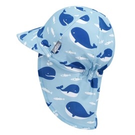 Jan & Jul Baby Sun-Hat with Neck Flap for Boys, Beach Cap with UV Protection for Swimming (Blue Whale, Size M: 6-24m)
