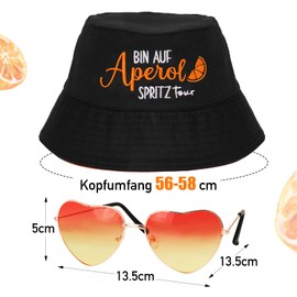 BOFUNX Apero Spritz Fishing Hat + Retro Orange Glasses in Heart Shape Apero Party Hat Apero Gift for Apero Lovers Carnival Cosplay Costumes Accessories
