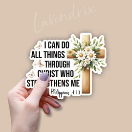 (3Pcs) I Can Do All Things Through Christ Who Strengthens Me Sticker Inspirational Quotes Bible Verse Philippians 4:13 Christian Jesus Vinyl Decal for Tumbler Laptop Water Bottles Phone - Size 3x2.5