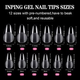 INPING Soft Gel Full Cover Nail Tips, 240PCS Medium Almond Clear Pre-Buff Break Resistant Acrylic False Half Full Cover Nail Tips Extensions for Women Home DIY Manicure Nail Salons, 12 SIZES