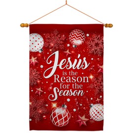 Breeze Decor Christmas Nativity Tapestry Wood Dowel Set Rod Home Banner Textile Poster Flag Stand Pole Room Wall Scroll Hanging Religious Christian Gifts Jesus is The Reason Indoor Decor, Made in USA