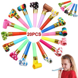 20Pcs Party Blowers, Party Blowers for Kids, Colourful & Fun Party Whistles, Reusable Musical Blowouts for Kids, Birthdays, Weddings, Anniversary, Graduation, Christmas, Party