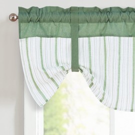 FRAMICS cenefa de amarre para cocina, cortina de cocina a rayas verdes, cenefa de granja de 18 pulgadas de largo, para ventanas, bolsillo para barra, cortina corta para baño, cafetería, 1 panel, 52