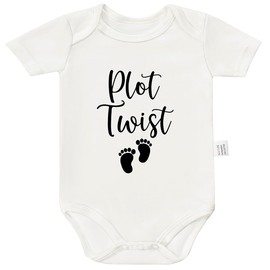 RETKCUL Plot Twist Infant Bodysuits, Pregnancy Announcement for Grandparents to Baby Coming Soon Cute Romper, Toddler Cotton Short Sleeves Jumpsuits (White, 3-6 Month)