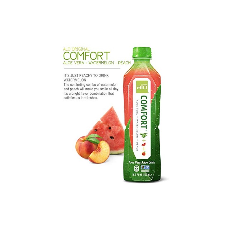 Alo Comfort Watermelon and Peach Aloe Vera Juice Drink, 16.9