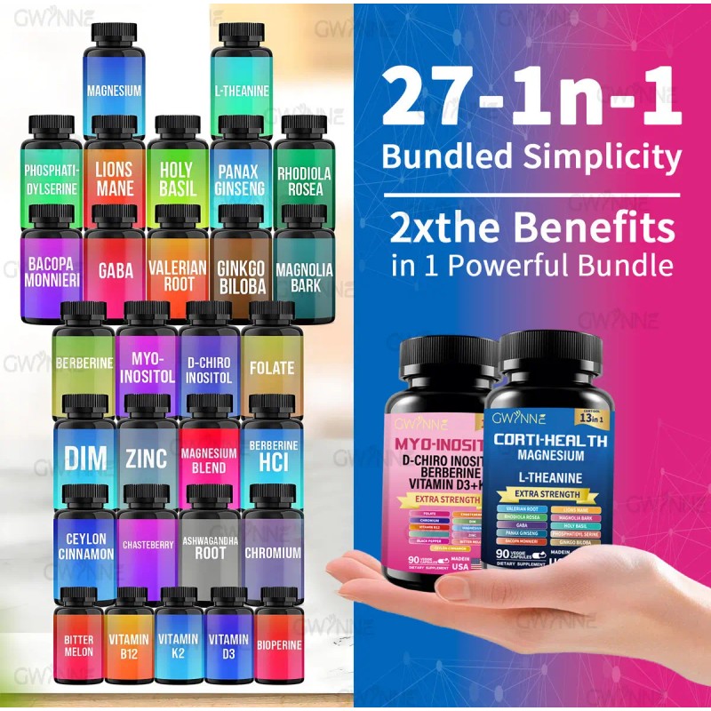 Gwynne Suplemento Cortisol Cápsulas Inositol Myo Glicinato Magnesio Vitamina B12