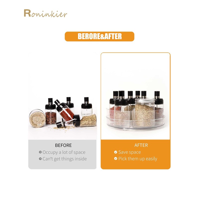 Roninkier Clear Lazy-Susan Organizer with 5-Removable-Bins - 11 Inch Round